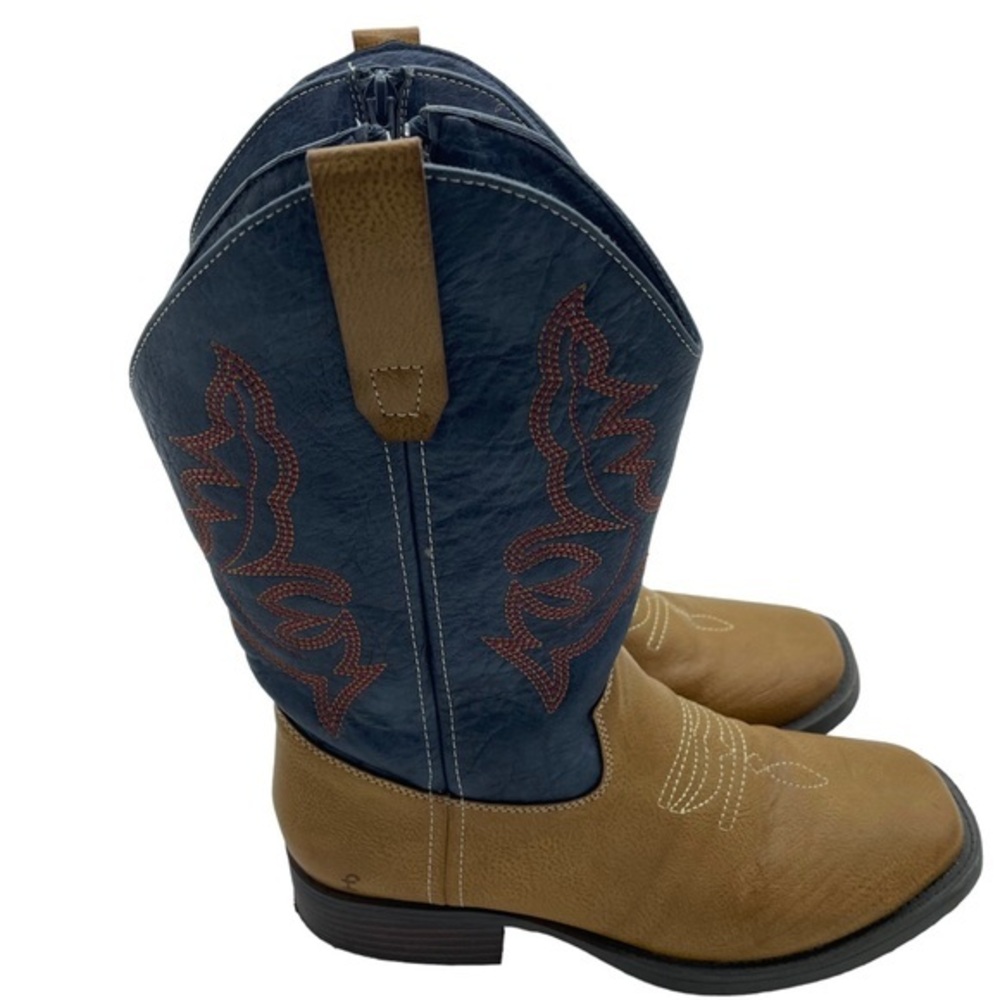 Frye & Co Western Two Tone Tan and Navy Blue Square Toe‎ Cowboy Boots